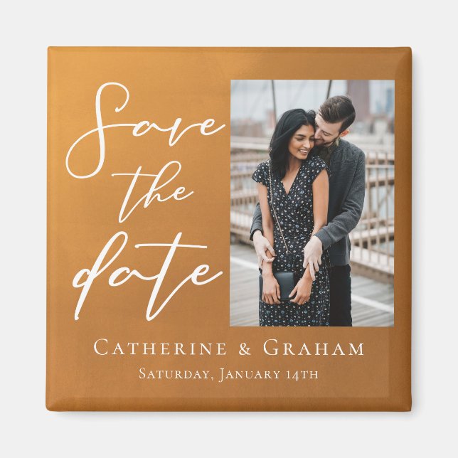 Rustic Gold Couple Photo Fall Save the Date Magnet (Front)