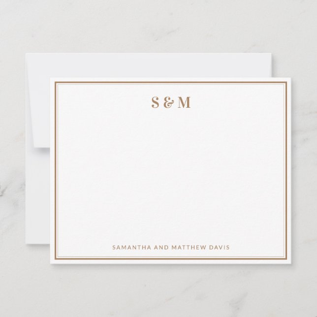 Rustic Gold Double Border Classic Elegant Monogram Card (Front)