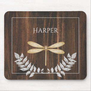Rustic Gold Dragonfly Personalized Mouse Pad