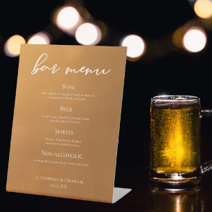 Rustic Gold Earth Tone Fall Wedding Bar Menu Pedestal Sign