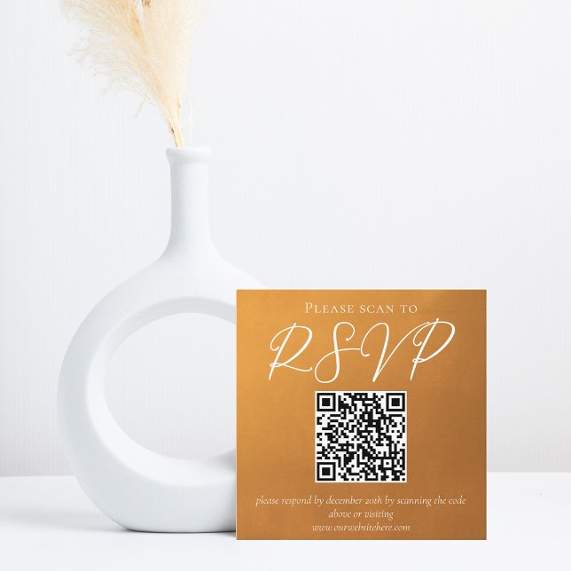 Rustic Gold Earth Tone Fall Wedding QR Code RSVP Enclosure Card (Creator Uploaded)