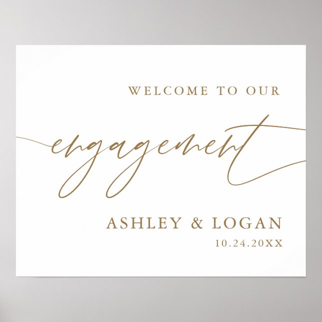 Rustic Gold Engagement Party Large Welcome Sign (Front)