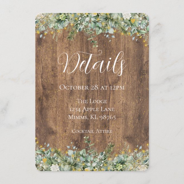Rustic Gold Eucalyptus & White Floral Wedding Enclosure Card (Front)