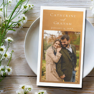 Rustic Gold Fall Wedding Couple Photo Napkin