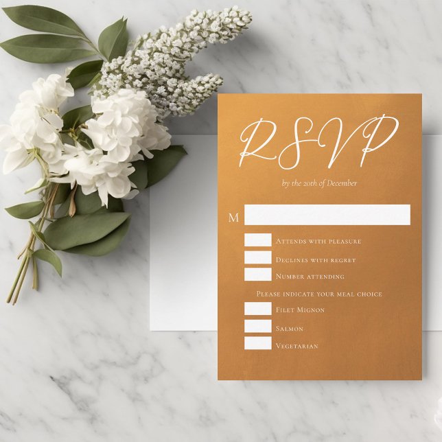 Rustic Gold Fall Wedding with Meal Choices RSVP Card (Creator Uploaded)