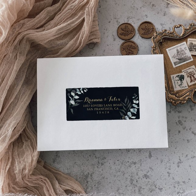 Rustic Gold Floral Blue Wedding RSVP Address Label (Creator Uploaded)