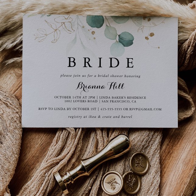 Rustic Gold Floral Calligraphy Bride Bridal Shower Invitation (Creator Uploaded)