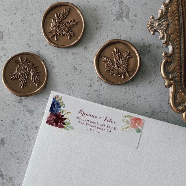 Rustic Gold Floral Calligraphy Return Address (Creator Uploaded)