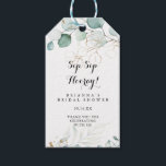 Rustic Gold Floral Sip Sip Hooray Bridal Shower Gift Tags<br><div class="desc">These rustic gold floral sip sip hooray bridal shower gift tags are perfect for a simple wedding shower. This artistic design features hand-drawn gold floral and watercolor eucalyptus green foliage,  inspiring natural beauty.</div>