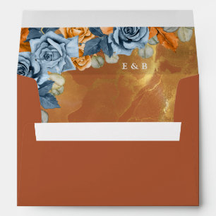 Rustic Gold Floral Terracotta Rust Fall Wedding Envelope