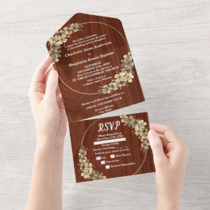 Rustic Gold Floral Wedding All in One Invitation