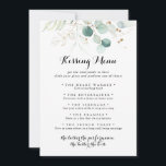 Rustic Gold Floral Wedding Kissing Menu Game Card<br><div class="desc">This rustic gold floral wedding kissing menu game card is perfect for a simple wedding reception. This artistic design features hand-drawn gold floral and watercolor eucalyptus green foliage,  inspiring natural beauty.</div>