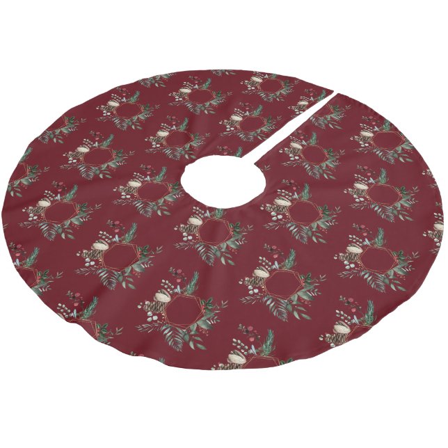 Rustic Gold Frame Berry Pinecone Wreath Christmas Brushed Polyester Tree Skirt (Angled)