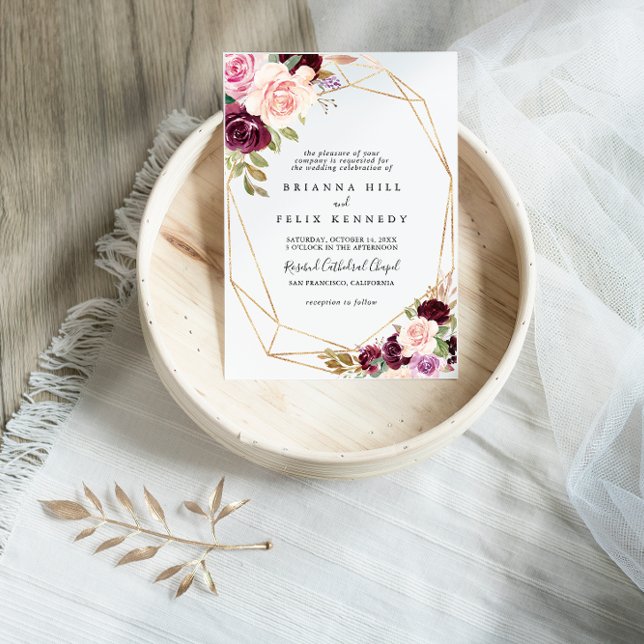 Rustic Gold Geometric Floral Traditional Wedding Invitation (Creator Uploaded)