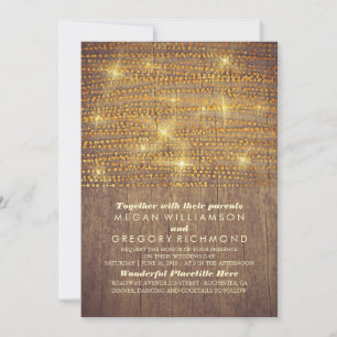 Rustic Gold Glitter String Lights Wedding Invitation