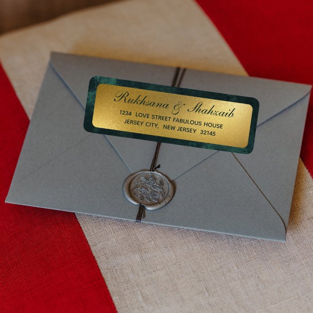 Rustic Gold Gradient Emerald Green Return Address (Creator Uploaded)