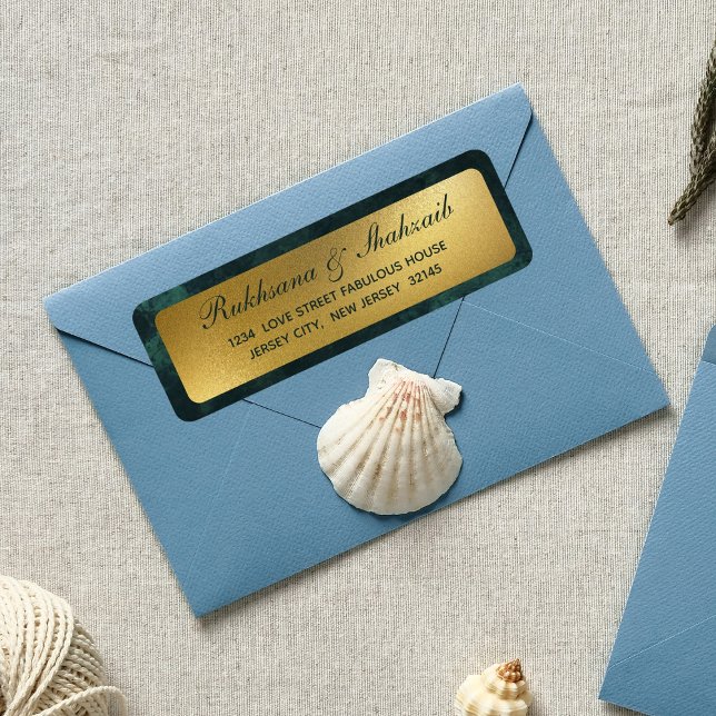 Rustic Gold Gradient Emerald Green Return Address (Creator Uploaded)