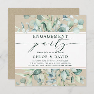 Rustic Gold Green Botanical Engagement Party Invitation