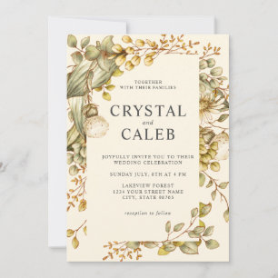 Rustic Gold Green Eucalyptus Foliage Wedding Invitation