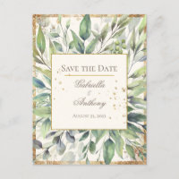 Rustic Gold Greenery Watercolor Save the Date