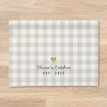 Rustic Gold Heart and Beige Buffalo Check Kitchen Towel<br><div class="desc">Custom-designed modern rustic farmhouse style kitchen hand towel featuring name design on beige buffalo check pattern.</div>