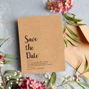 Rustic Gold Heart Script Save the Date Definition Announcement Postcard