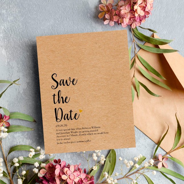 Rustic Gold Heart Script Save the Date Definition Announcement Postcard (Creator Uploaded)