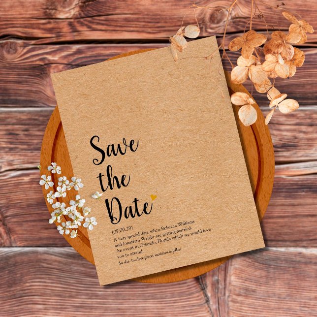 Rustic Gold Heart Script Save the Date Definition Postcard (Creator Uploaded)