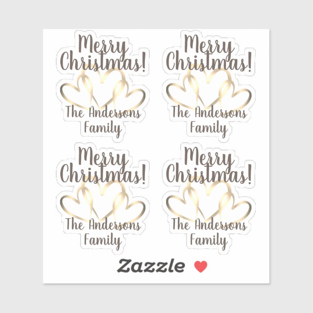 Rustic Gold Hearts Merry Christmas Personalized  (Sheet)