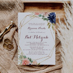 Rustic Gold Leaves Calligraphy Bat Mitzvah Invitation<br><div class="desc">This rustic gold leaves calligraphy bat mitzvah invitation is perfect for a modern bat mitzvah. The design features hand-drawn watercolor purple,  navy,  blush,  burgundy,  navy flowers,  green and gold leaves adorning an elegant geometric frame.</div>