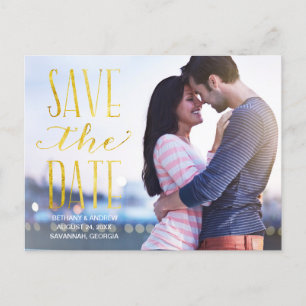 Rustic Gold Lettering Photo Save the Date Announcement Postcard