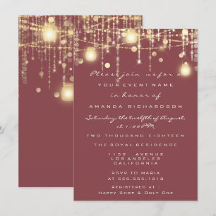 Rustic Gold Lights Jar Blush Roses Wedding Invitation