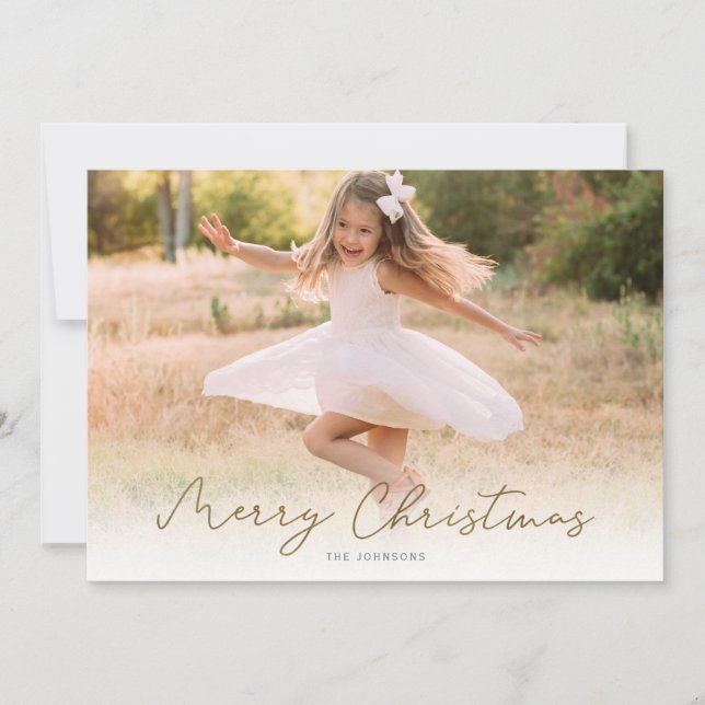 Rustic Gold Merry Christmas Collage Holiday Card (Front)