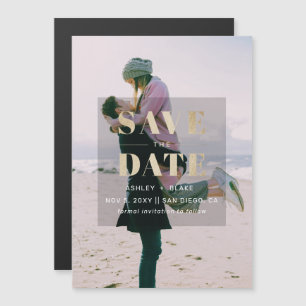 Rustic Gold Modern Minimalist Photo Save the Date Magnetic Invitation