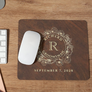 Rustic Gold Monogram Groomsman  Mouse Pad