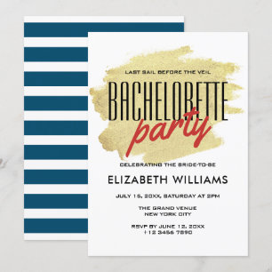 Rustic Gold Nautical Blue Bachelorette Weekend Invitation