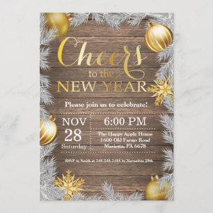 Rustic Gold New Year Eve Party Invitation