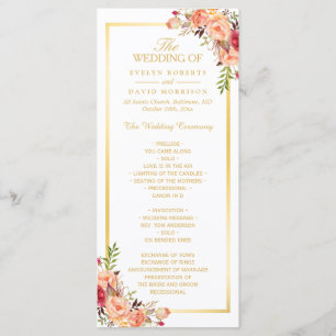 Rustic Gold Orange Floral Fall Wedding Program