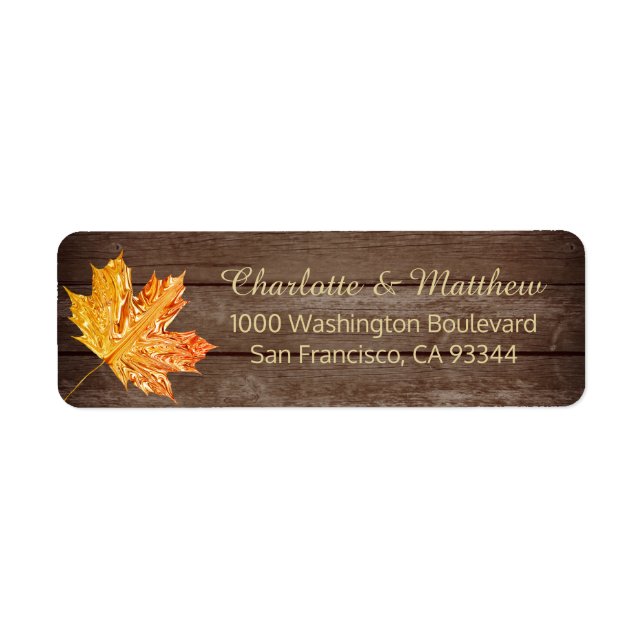 Rustic Gold Orange Leaf Mariage Adresse de retour (Devant)