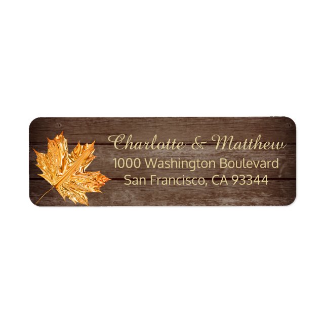 Rustic Gold Orange Leaf Mariage Adresse de retour (Devant)