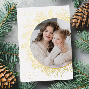 Rustic Gold Pinecones Photo Foil Holiday Card