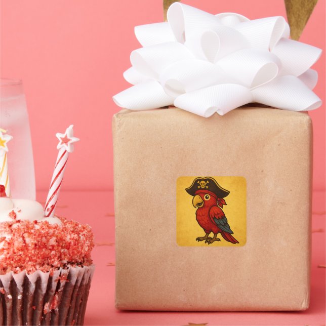 Rustic Gold Pirate Parrot Square Sticker (Party)