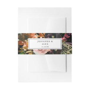 Rustic Gold, Purple & Blush Pink Floral 2 v2 Black Invitation Belly Band