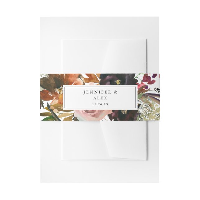 Rustic Gold, Purple, & Blush Pink Floral 2 v2 Invitation Belly Band (Front Example)
