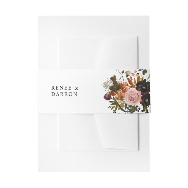 Rustic Gold, Purple, & Blush Pink Floral 4 Invitation Belly Band (Front Example)