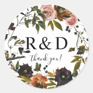 Rustic Gold, Purple & Pink Floral Monogram 3- Classic Round Sticker