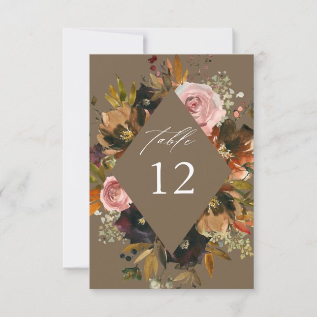 Rustic Gold, Purple,& Pink Floral T Table Numbers (Front)