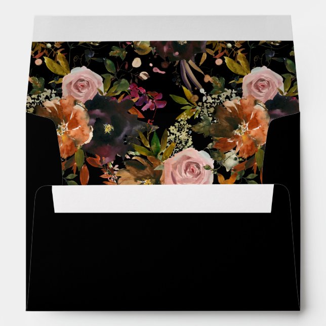 Rustic Gold, Purple, & Pink Floral V2- Black Envelope (Back (Bottom))