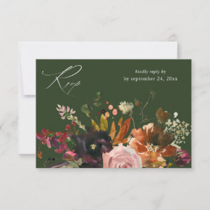 Rustic Gold, Purple & Pink Floral with Meal V2- GR RSVP Card