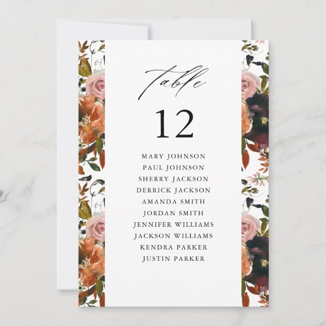 Rustic Gold, Purple W Table Number Seating Chart (Front)